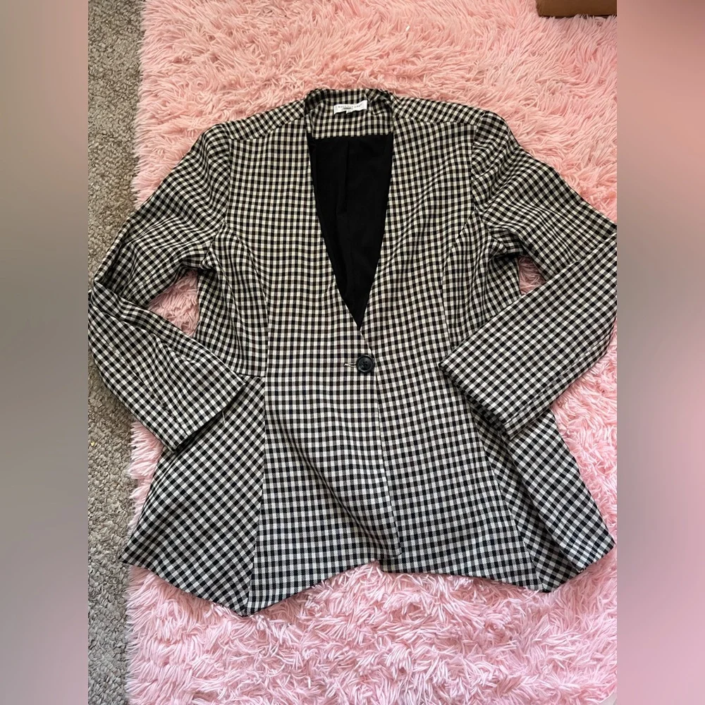 Waverly Grey Women’s XL Black White Gingham One Button Blazer Made in USA - Picture 1 of 4
